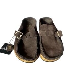 Alexis Bendel Brown Suede Leather Buckle Clogs NWOT